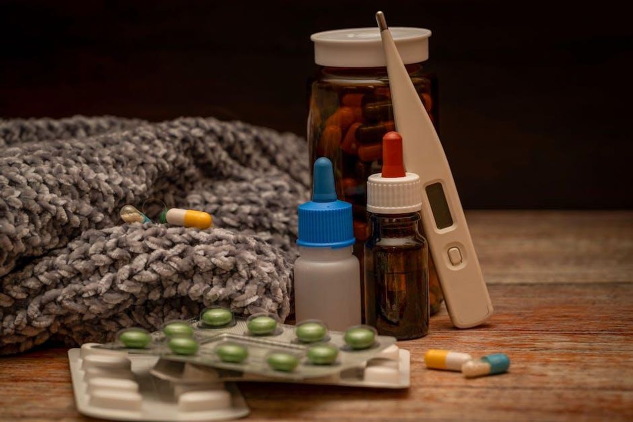 Source: Gundula Vogel - pexels - A collection of cold remedies and medications for relief during winter illness.
